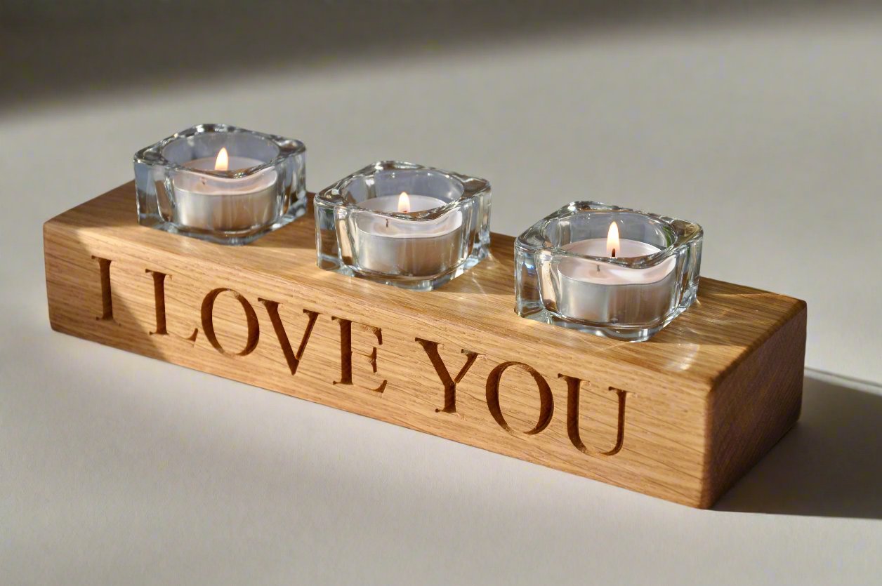 Personalised Oak 3 Light Tea Light Candle Holder