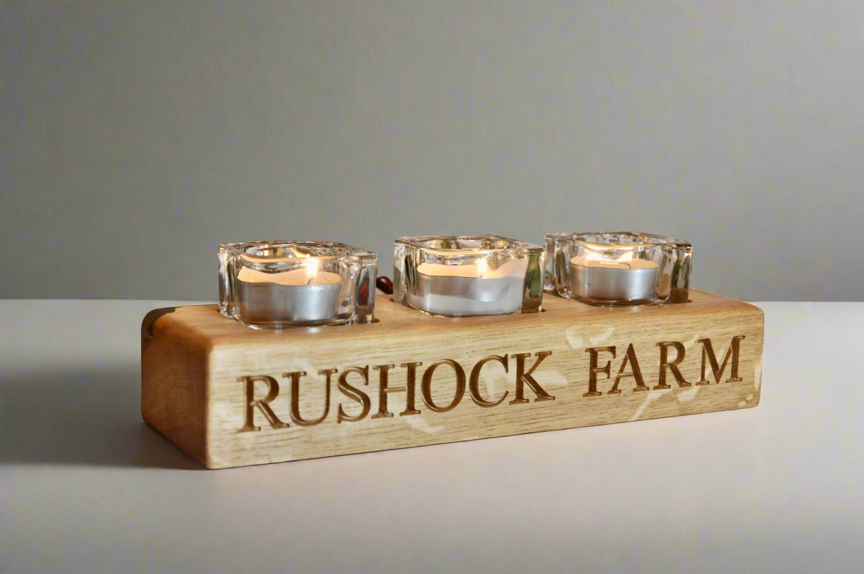 Personalised Oak 3 Light Tea Light Candle Holder
