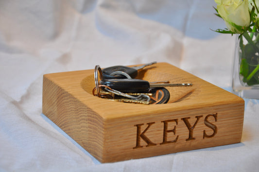 Personalised Oak Stash Bowl, Key Holder