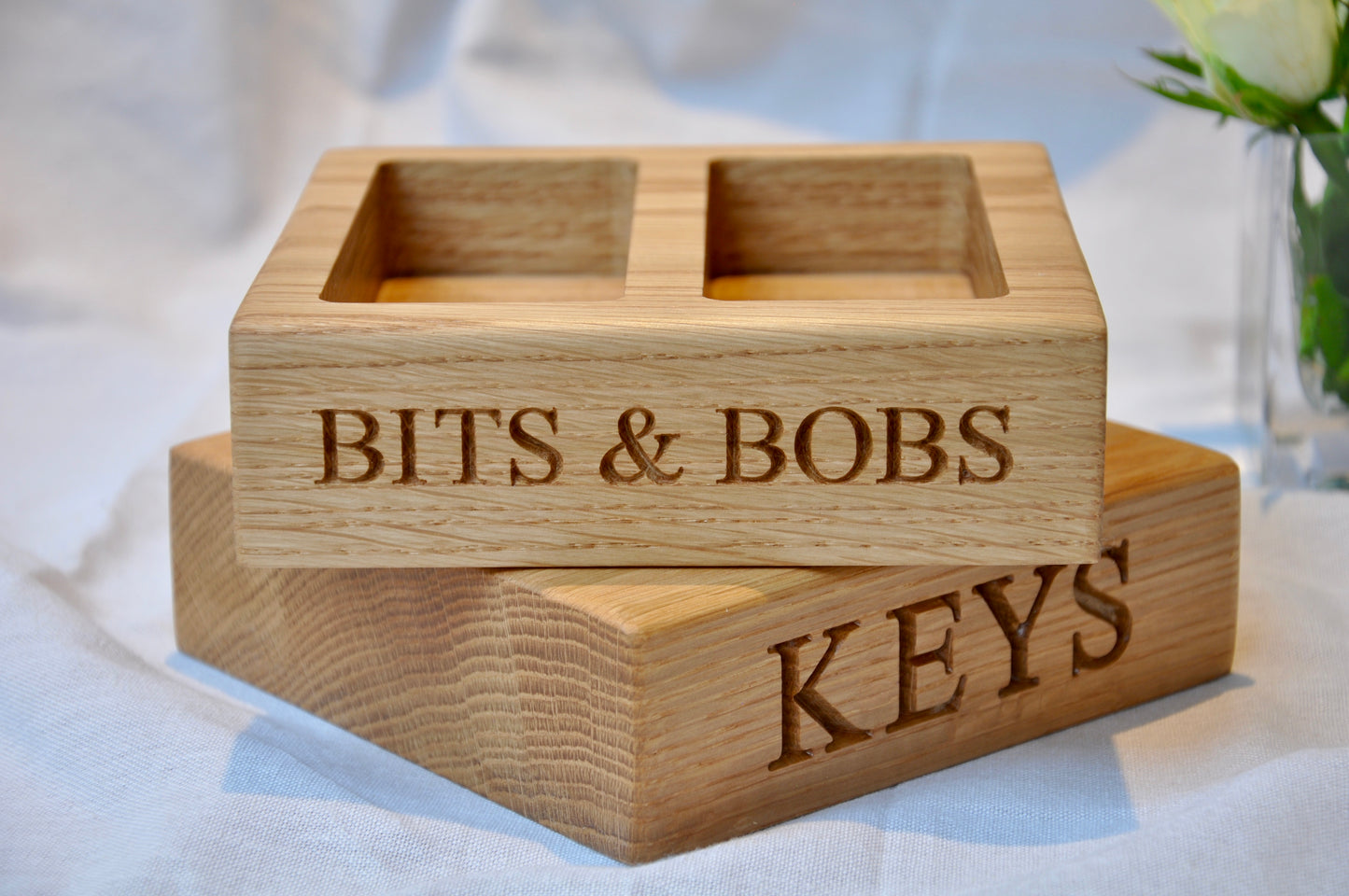 Engraved Square Oak Trays |  Trinket Tray