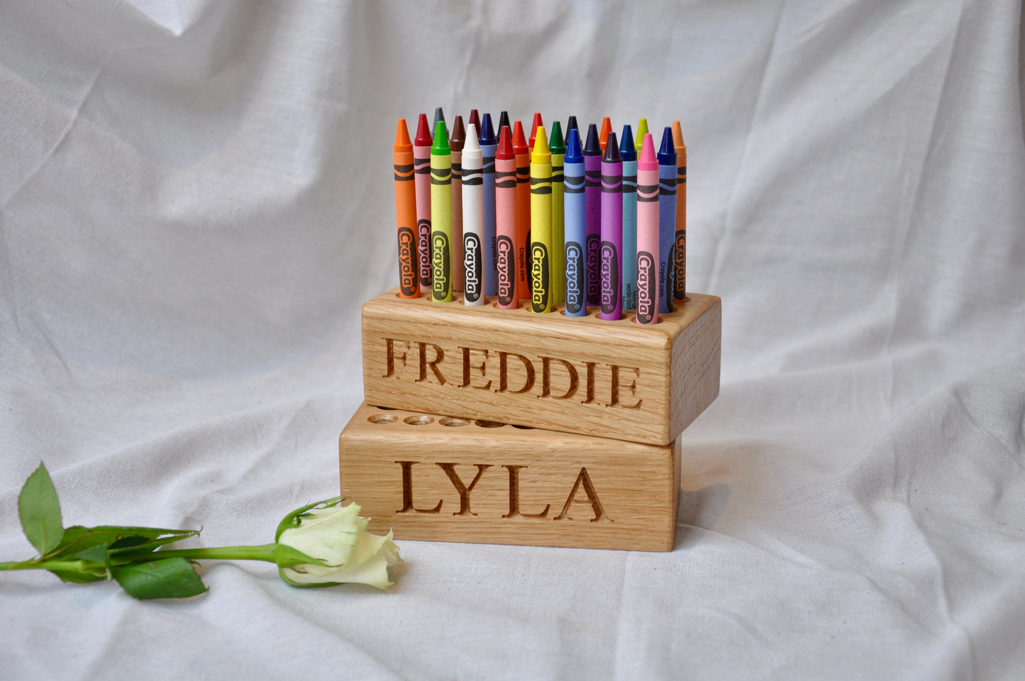 Personalised Oak Crayon Holder
