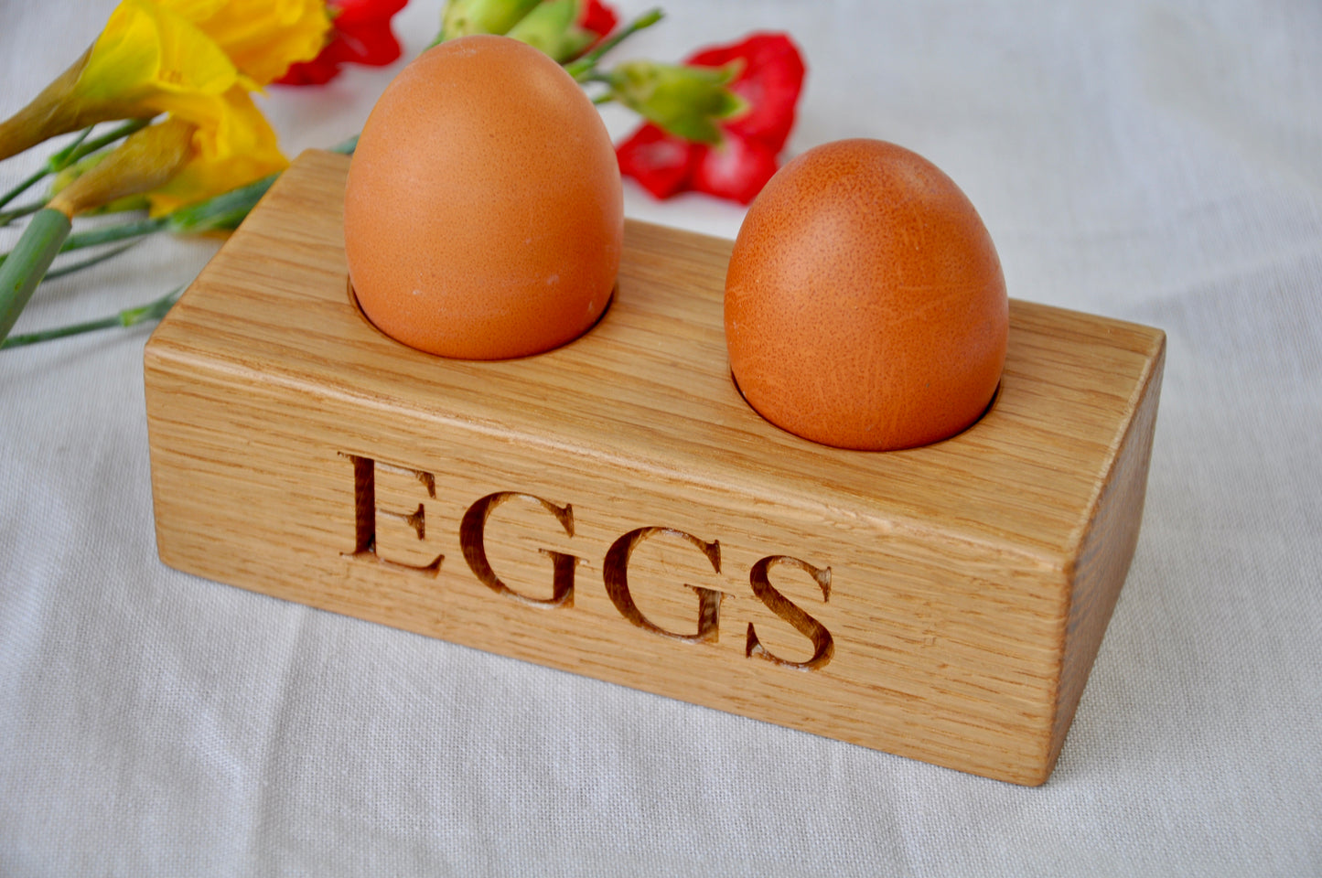 Personalised Oak Egg Holder. Boiled Egg/ Dippy Egg Cup