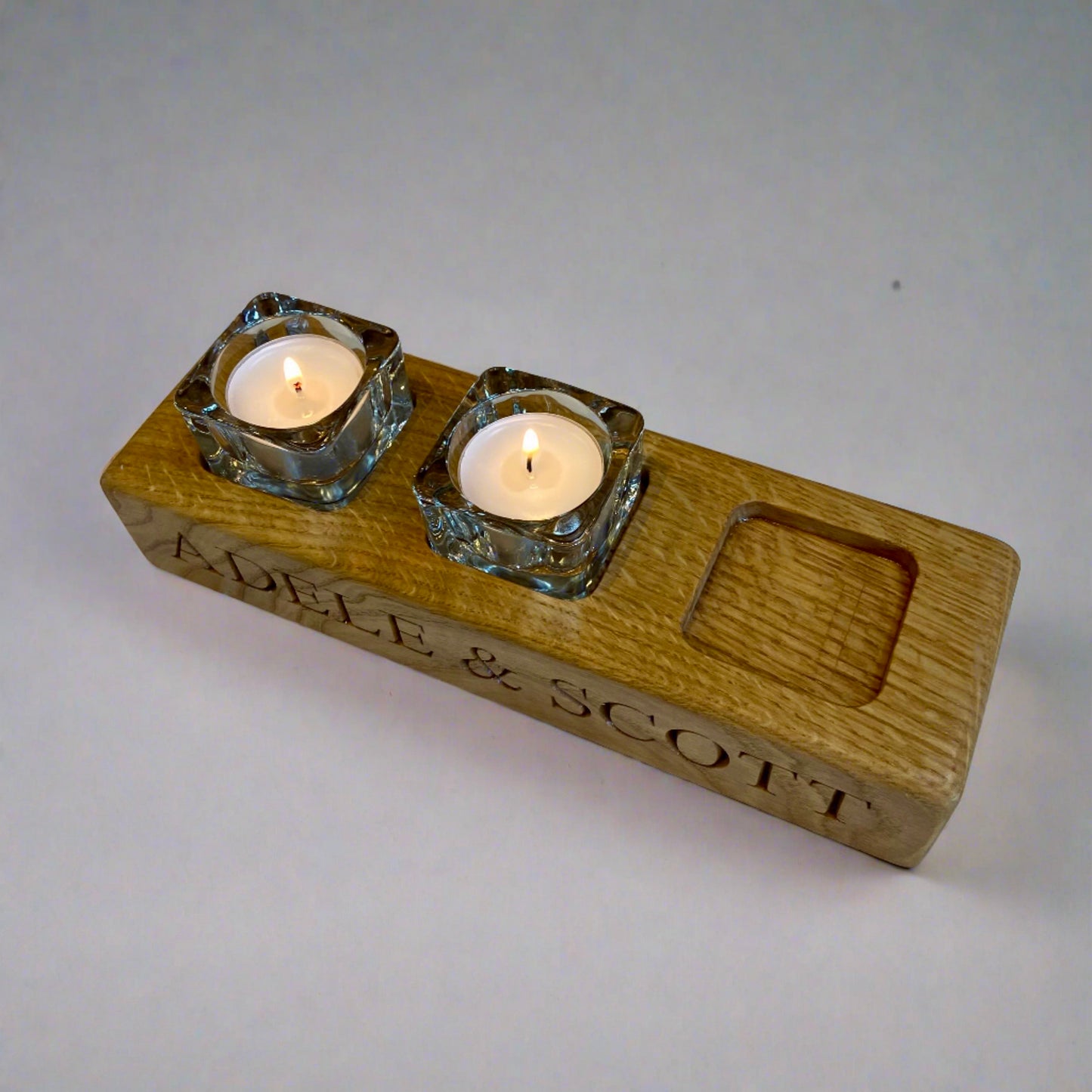 Personalised Oak 3 Light Tea Light Candle Holder